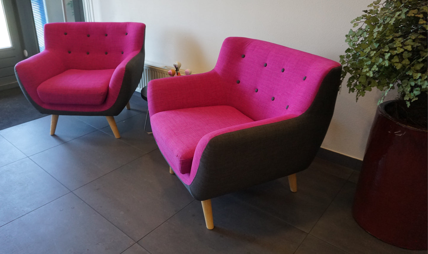 Design Fauteuil | Design Stoel | Fuchsia / Grijs