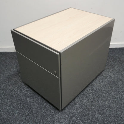 Gispen Ladeblok | 49 x 42 x 60 cm | 2- lades | Grijs | Licht Eiken Topblad
