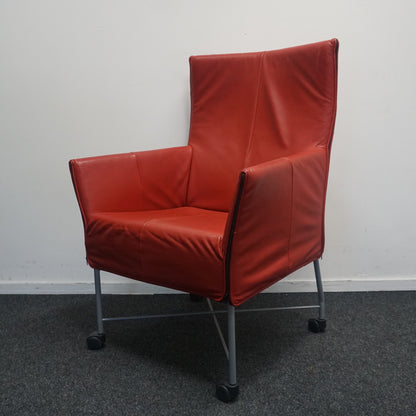 Montis Charly Design Fauteuil | Rood Leer | Verrijdbaar