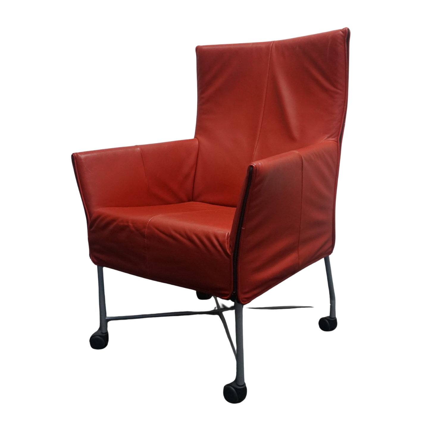 Montis Charly Design Fauteuil | Rood Leer | Verrijdbaar