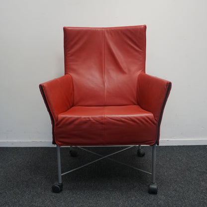Montis Charly Design Fauteuil | Rood Leer | Verrijdbaar