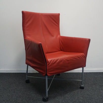 Montis Charly Design Fauteuil | Rood Leer | Verrijdbaar