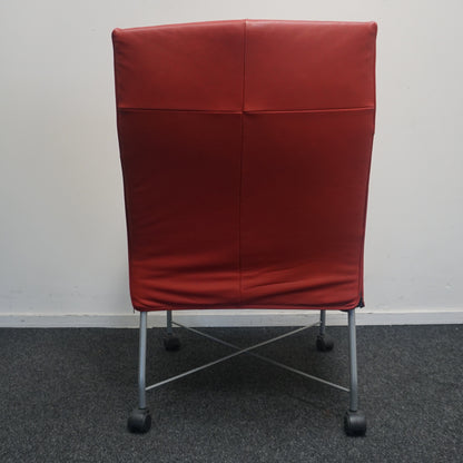 Montis Charly Design Fauteuil | Rood Leer | Verrijdbaar