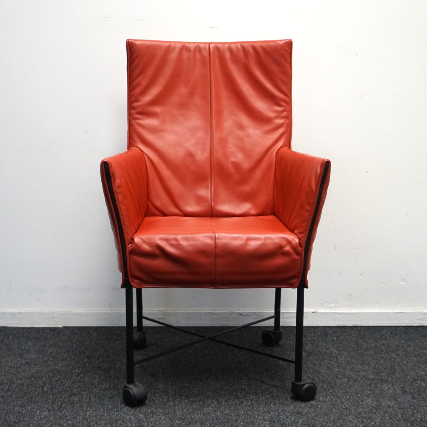 Montis Chaplin Design Stoel | Oranje Leer | Verrijdbaar