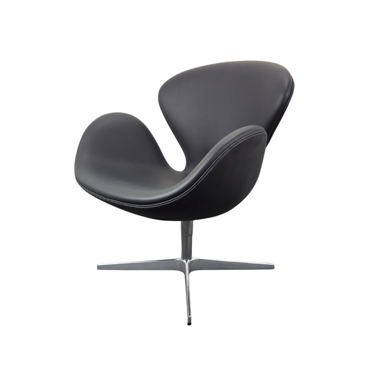 Fritz Hansen Swan Chair Design Stoel | Zwart Leer | Nieuw gestoffeerd