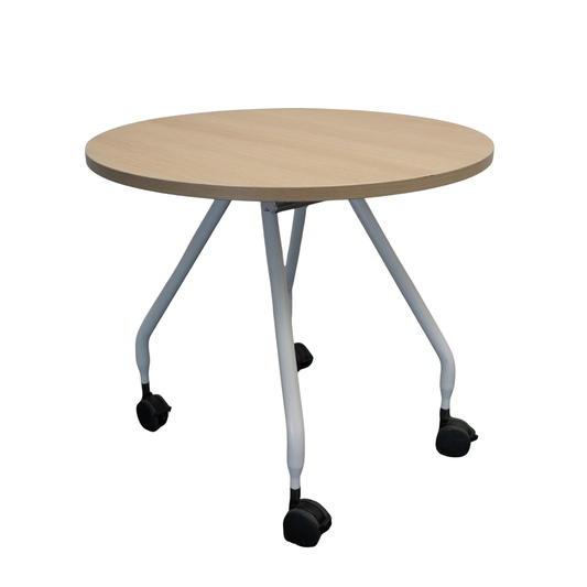 Vitra Vergadertafel | Eettafel | Rond | Licht eiken / Wit | 80 cm | Verrijdbaar