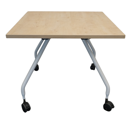 Vitra Vergadertafel | Eettafel | Vierkant | Ahorn / Wit | 80 x 80 cm | Verrijdbaar