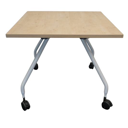 Vitra Vergadertafel | Eettafel | Vierkant | Ahorn / Wit | 80 x 80 cm | Verrijdbaar