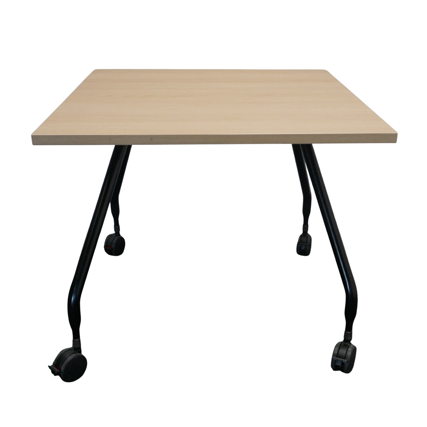 Vitra Vergadertafel | Eettafel | Vierkant | Licht eiken / Zwart | 80 x 80 cm | Verrijdbaar
