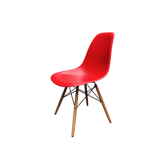Vitra Eames Plastic Chair DSW | Eetkamerstoel | Rood | Essenhout