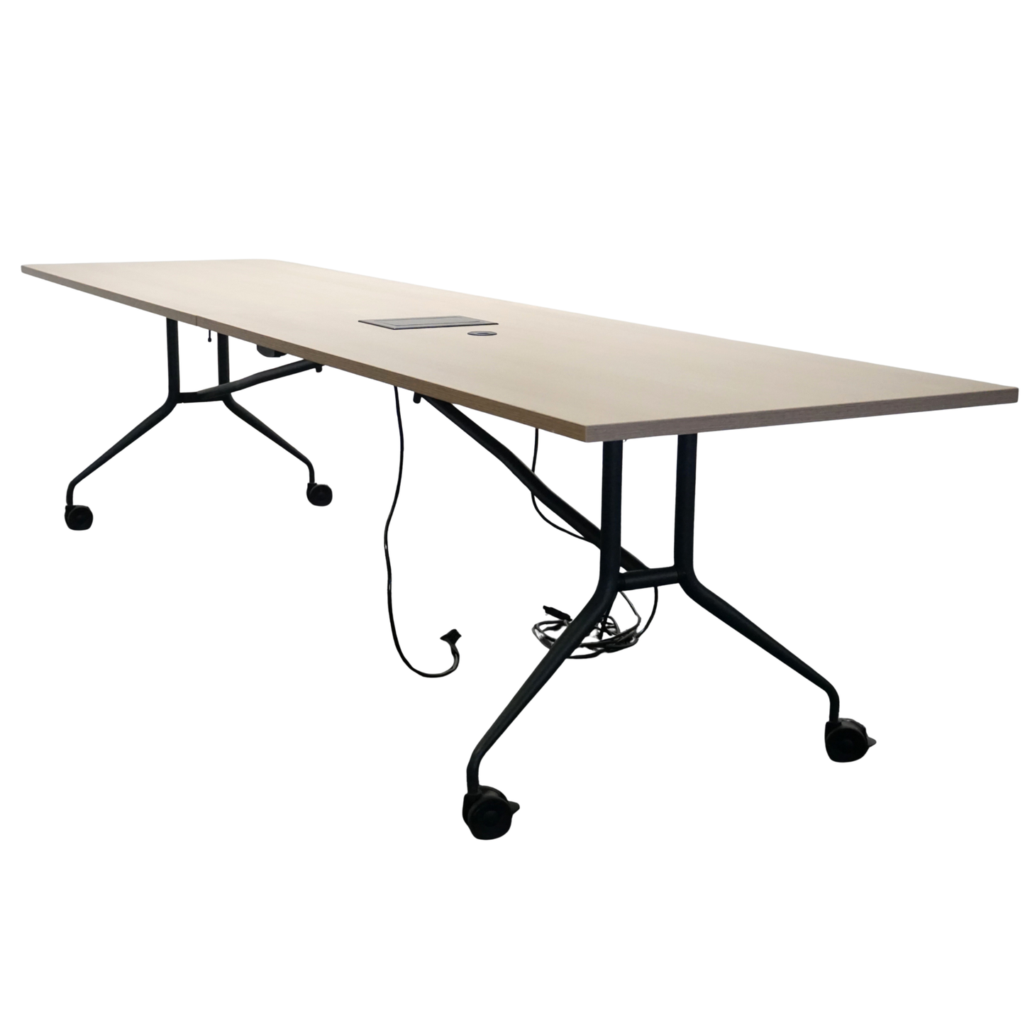 Mara Klaptafel Verrijdbaar | 320 x 80 cm | Midden eiken | Kabeldoorvoer