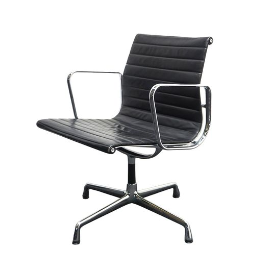 Vitra Eames EA 108 Design Vergaderstoel | Zwart Leer | Chroom